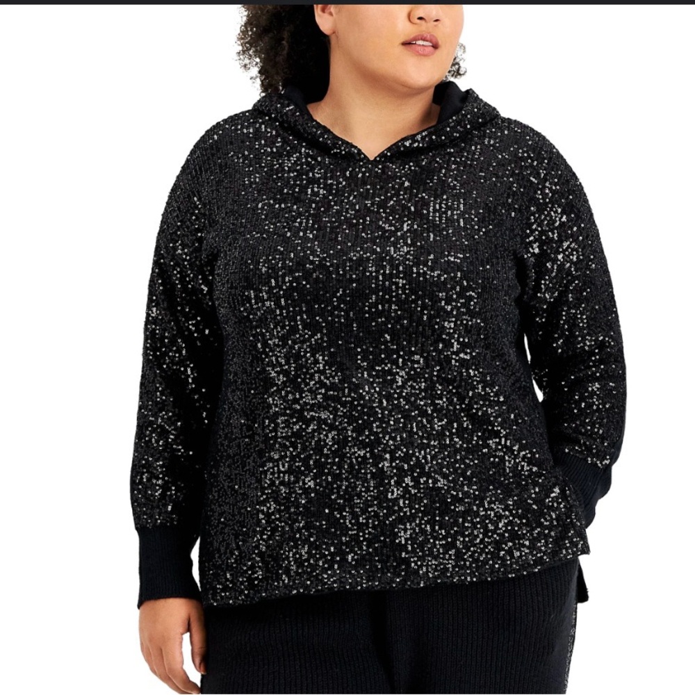 Inc Sequin Black Hoodie Top 4x NEW WITH TAGS!